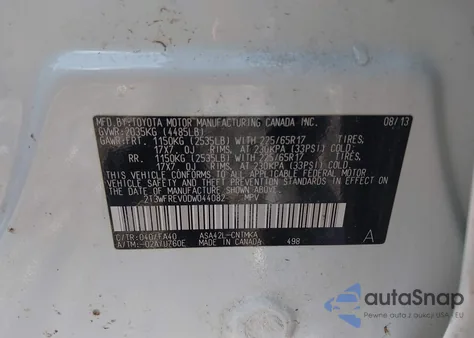 2013 Toyota Rav4 Xle from USA, damaged, VIN 2T3WFREV0DW044082